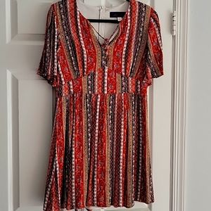 Womens Bohemian Style Dress, Rust/Burgundy multi colored